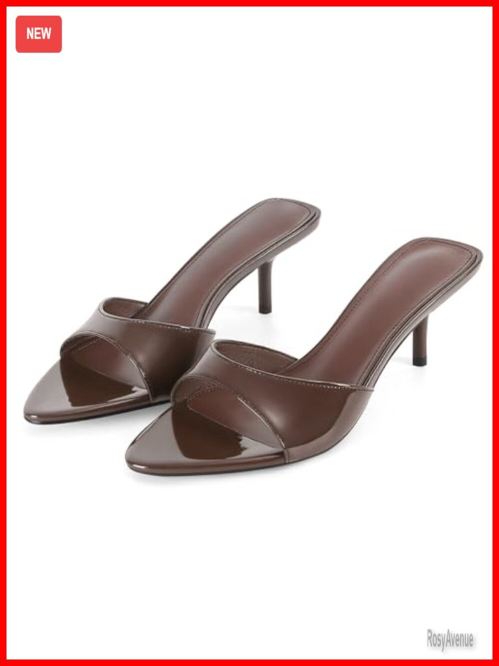 Women's Faux Leather Pointed Open Toe Kitten Heel Mules Slip On Dress Sandals
